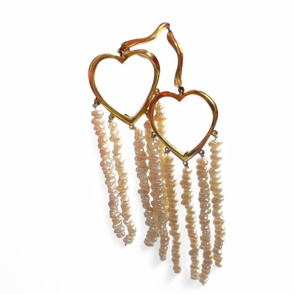 Joanna Laura Constantine Heart Pearl Dangle Earrings Gold Plated Statement View 4